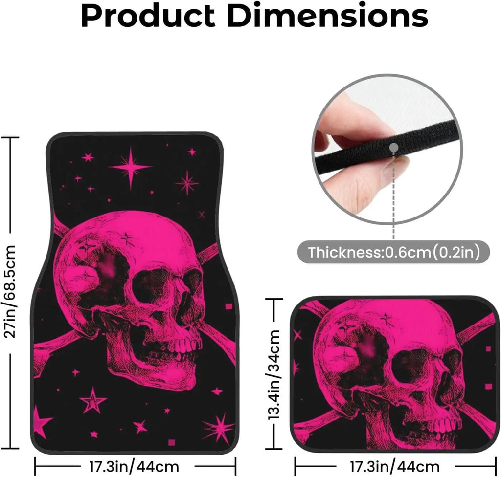 Hot Pink Skull Car Floor Mats – 4-Piece All-Weather Set Car Floor Mat Set HIP