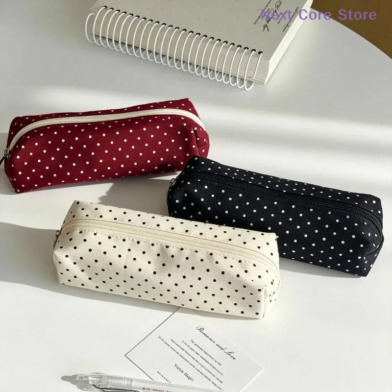 Canvas Polka Dot Pencil Case – Large Zipper Pouch for School Canvas Pencil Case HIP