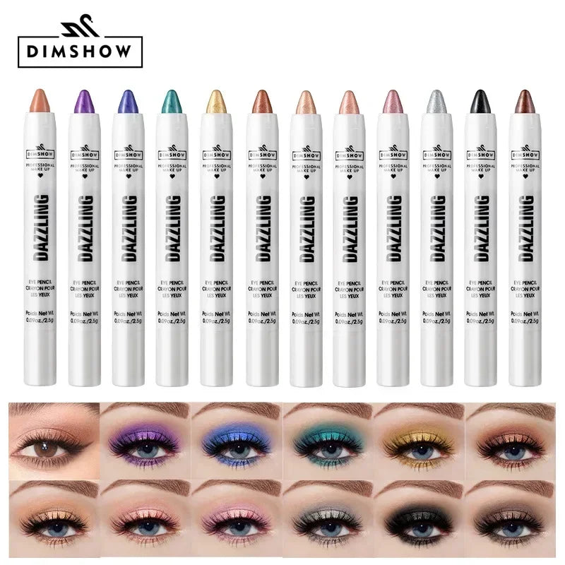 12 Colors Pearlescent Eyeshadow Pencil Waterproof Long Lasting Glitter Shimmer Eye Shadow Pen Eyeliner Stick Eyes Makeup Tools HIP