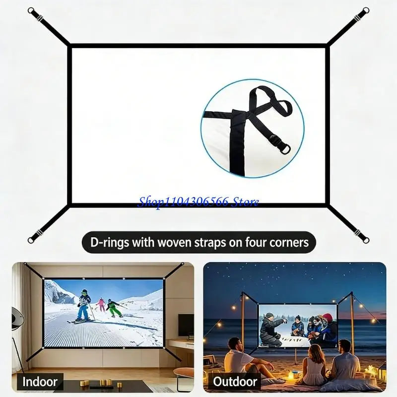 Portable 16:9 Projection Screen 84/100/120" – D-Ring Polyester Projector Screen HIP