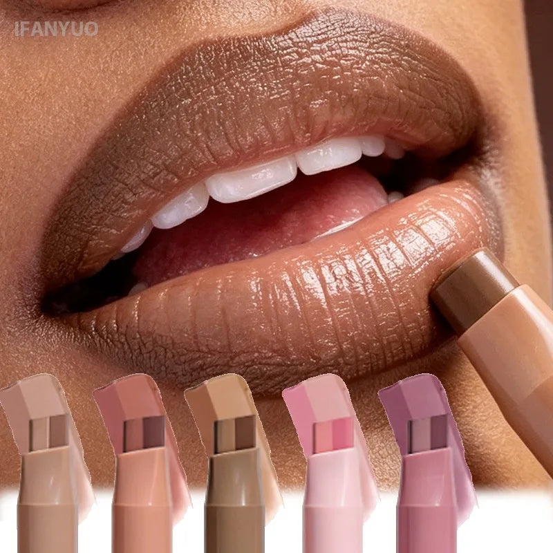 Cinnamon Lipstick Carving Matte 2 in 1 Dual Color Velvet Slanted Lip Liner Pencil Waterproof Long Lasting Women Daily Lip Makeup HIP