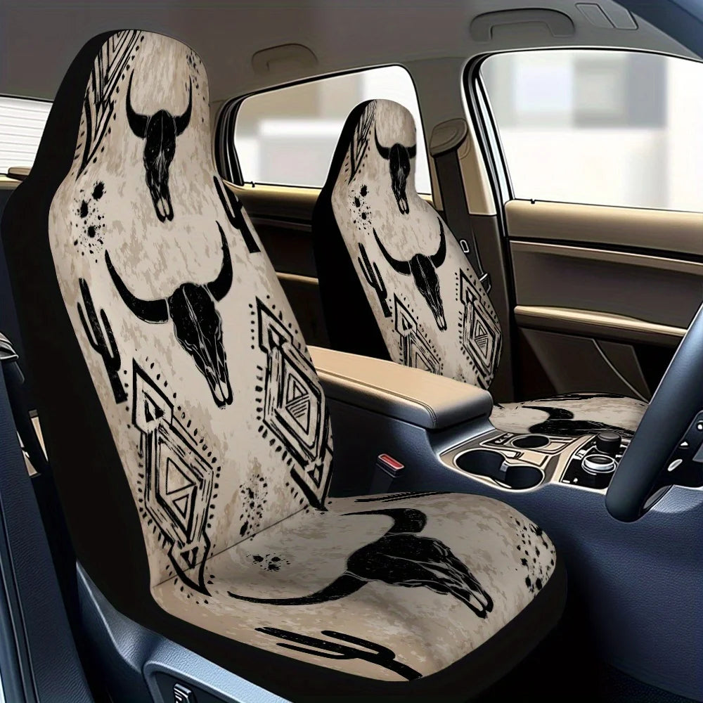 Western Cactus Longhorn Skull Car Seat Covers – Set of 2 Car Seat Covers HIP