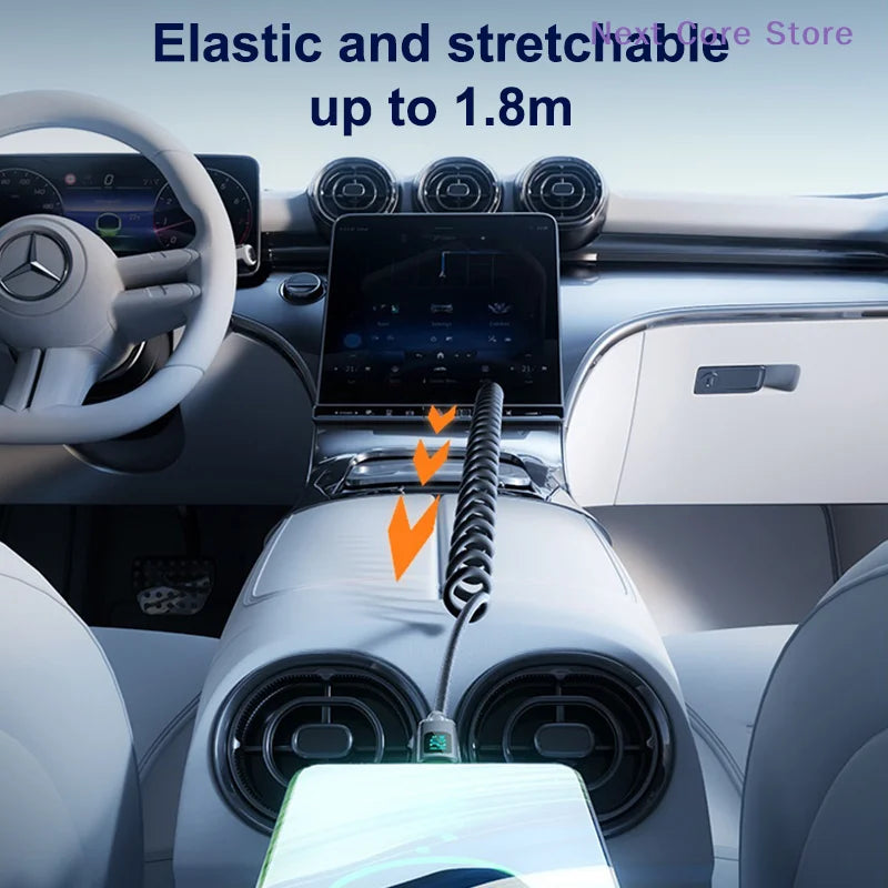 120W USB-C Retractable Fast Charging Cable – Spring Coil USB-C Charging Cable HIP