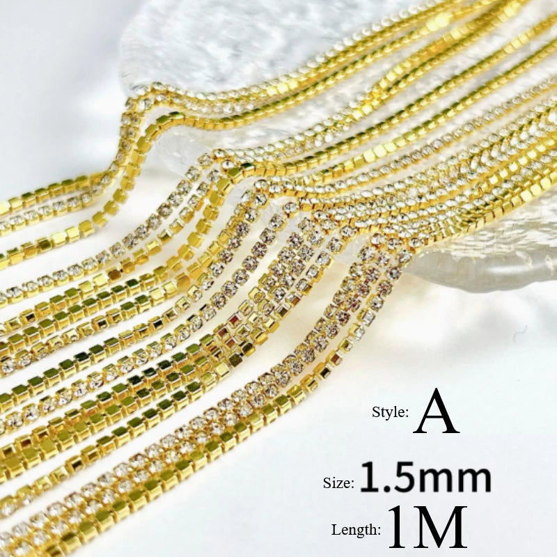 100cm Nail Bracelet Jewelry Metallic And Gold-Colored Chain For Retro Punk Style Nail Accessories Nail Decoration Fittings HIP A gold