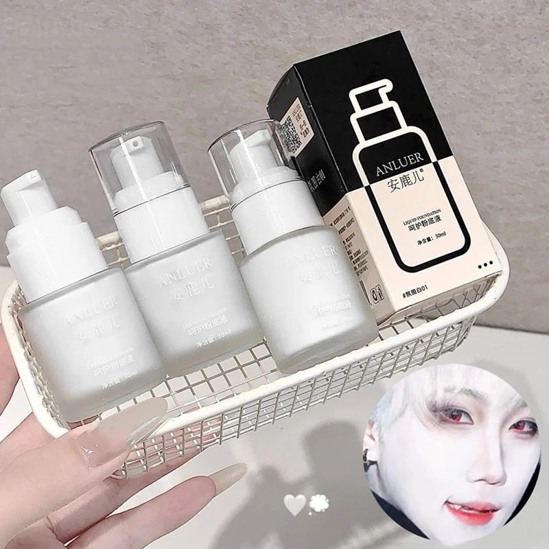 Matte White Liquid Foundation Makeup Buildable Coverage Primer & Concealer Stick Waterproof & Long-Lasting for Halloween Cosplay HIP