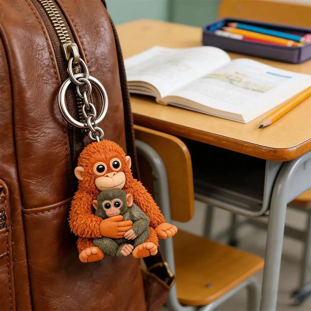 Orangutan Plush Keychain Simulation Monkey Toy Bag Pendant Furry Animal Keyring Realistic Ape Doll For Car Keys Backpack Decor HIP