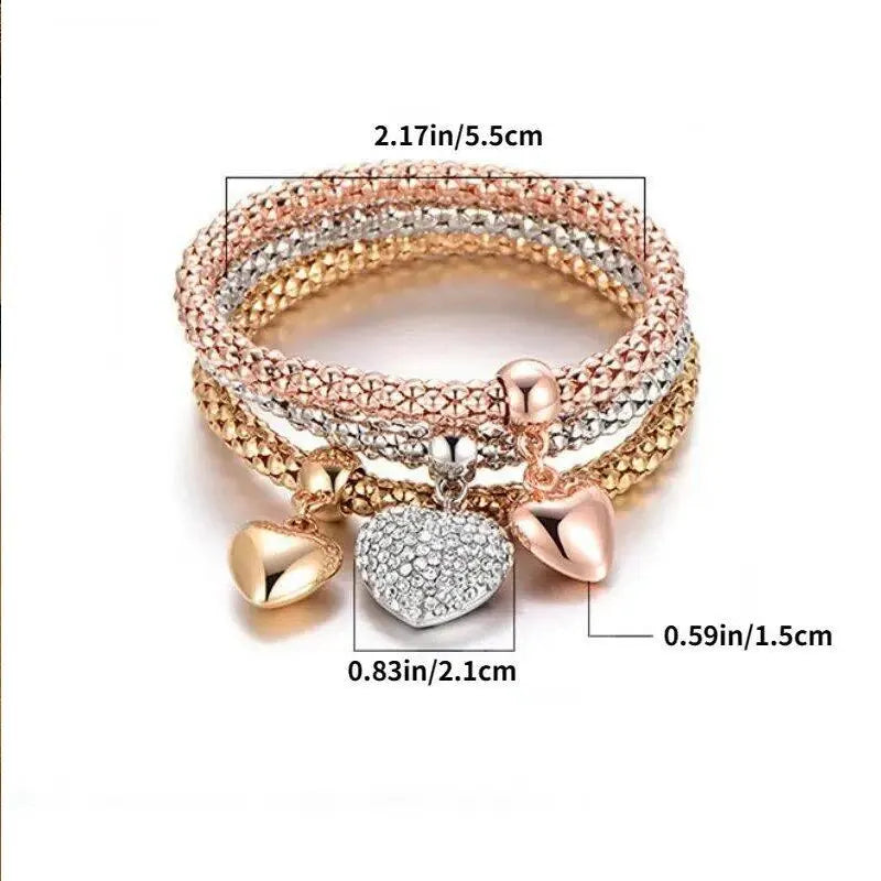3 PCS Set Heart Lock Key Music Sign Charm Bracelet Owl Rose Gold Plating Silver Color Chain Owm Charm Bangle Jewelry Set HIP sku2