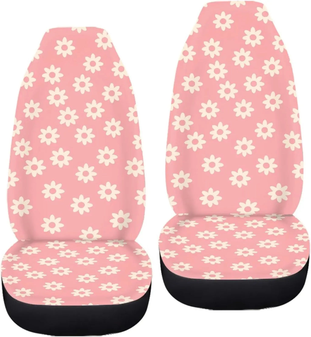 Floral Car Seat Covers 2-Pack – Green Groovy Flower Design Car Seat Covers HIP 2