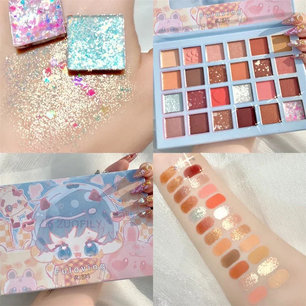 24 Colors Strawberry Girl Eyeshadow Palette Glitter Pearlescent Eyeshadow Waterproof Eye Pigment Plate Makeup Female Cosmetics HIP 24Color Cool Boy