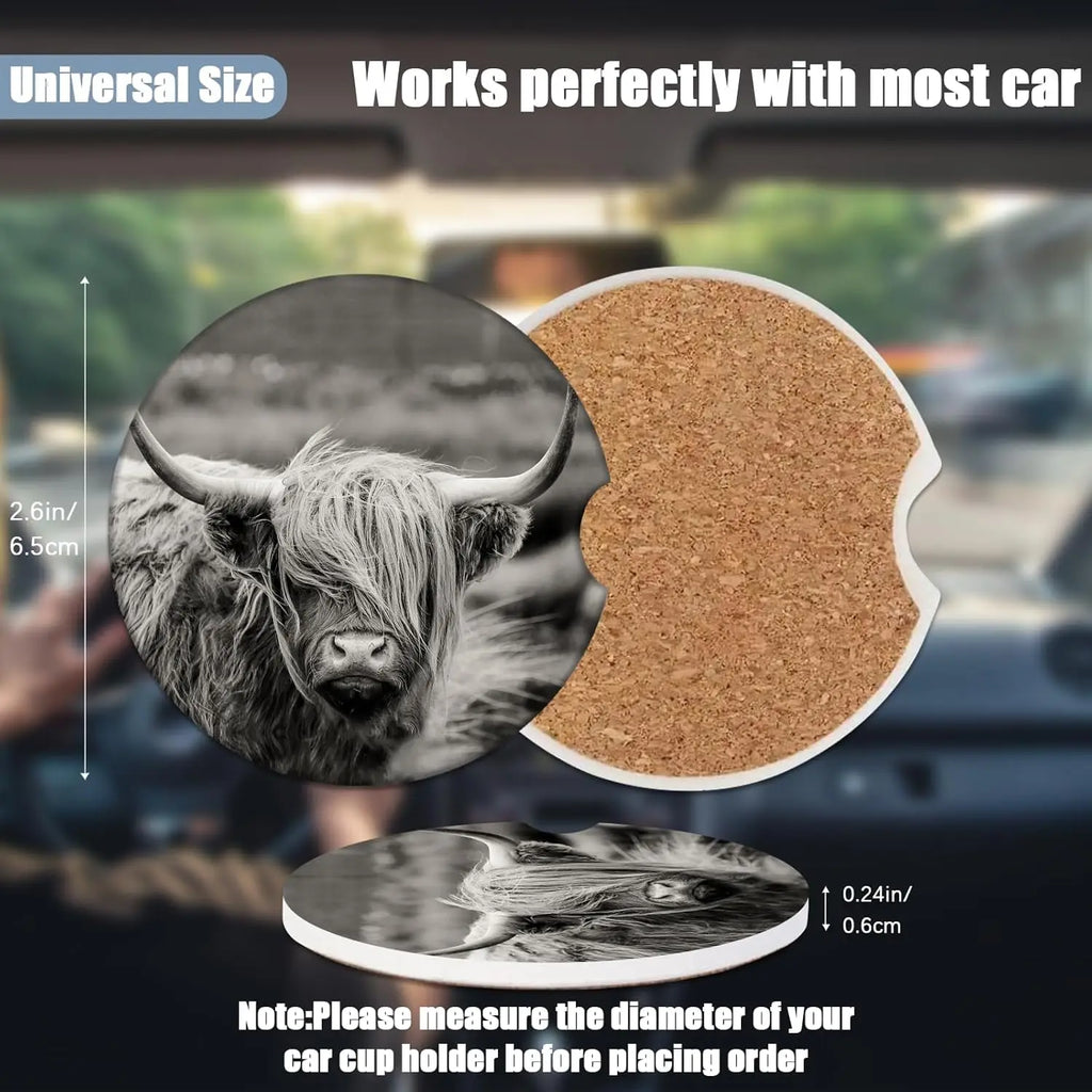 Highland Cow Absorbent Ceramic Car Cup Holder Coaster Car Cup Coaster HIP
