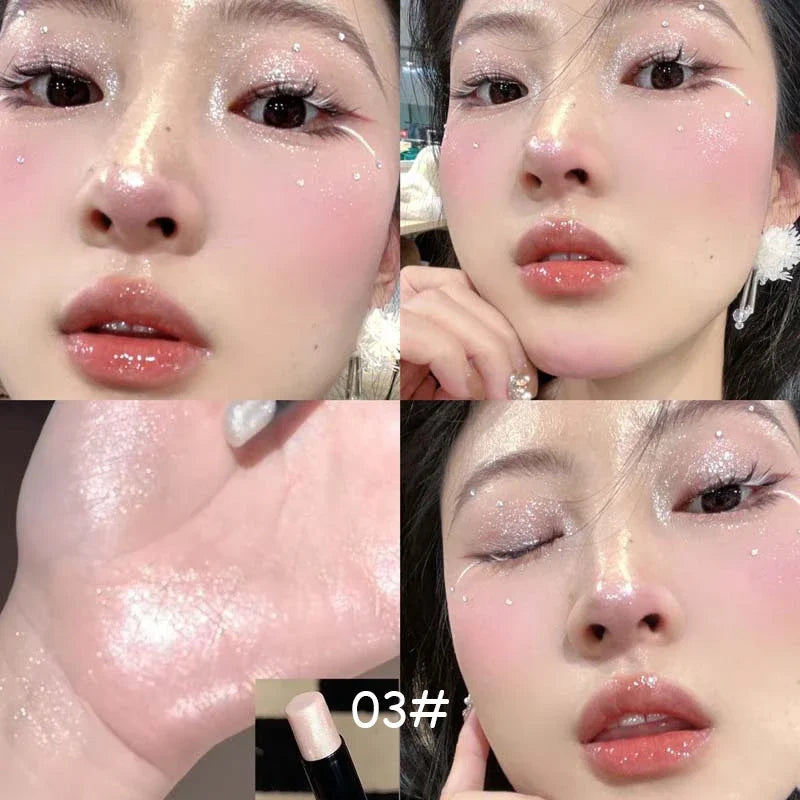 Glittering Highlighter Stick Silver White Lying Silkworm Eyeshadow Pen Lasting Pearlescent Shimmer Face Contour Eyes Makeup Tool HIP 03
