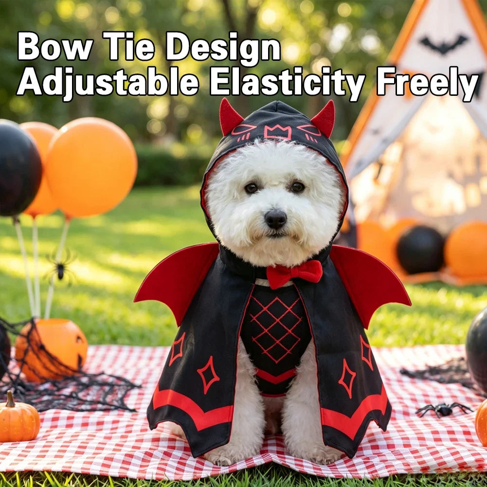 Adjustable Halloween Cat Devil Bat Cloak with Bow Tie Double Satin Red Wing Devil Pet Cape Dark Style Skin-friendly HIP