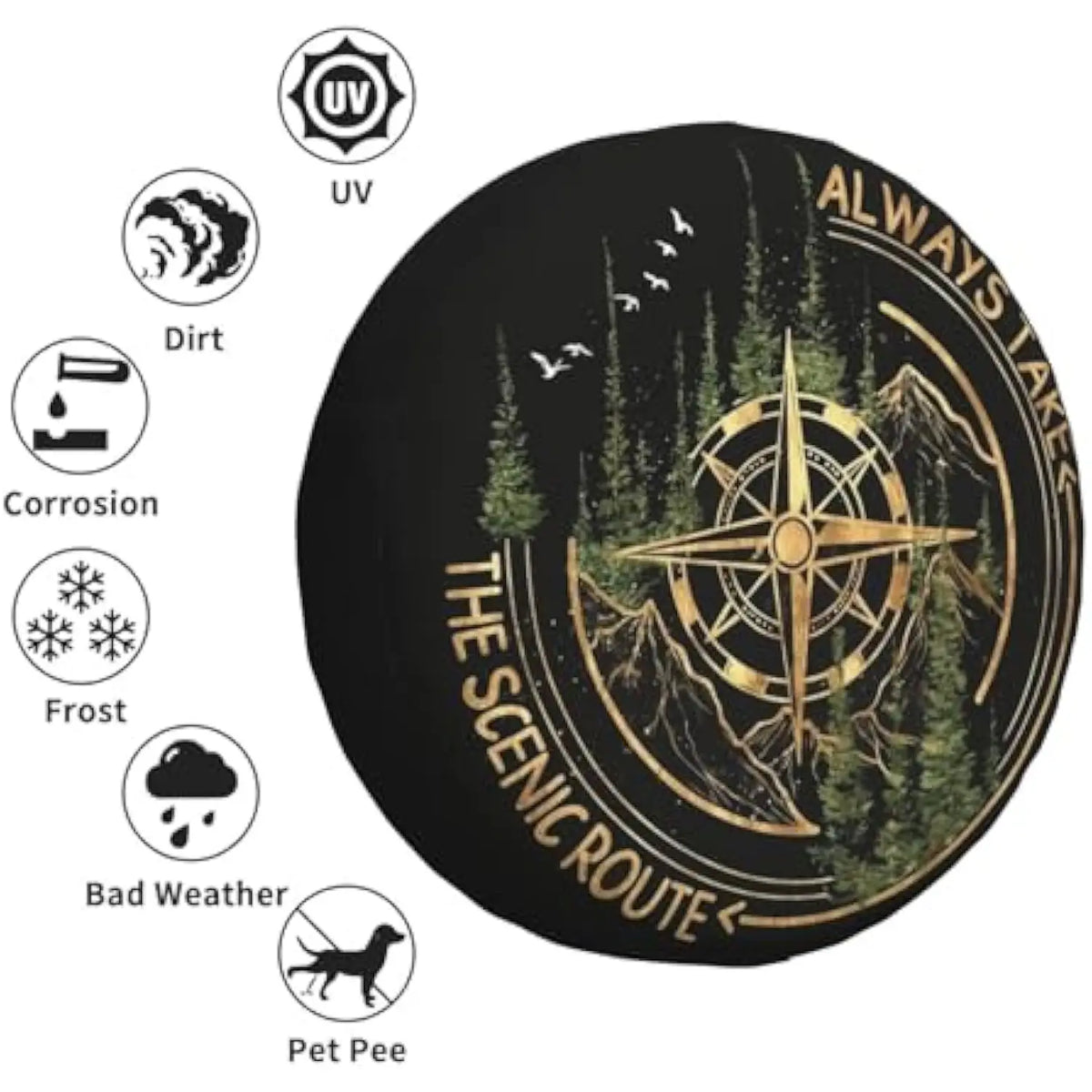 Compass Adventure Spare Tire Cover – Waterproof SUV Truck RV Spare Tire Cover HIP