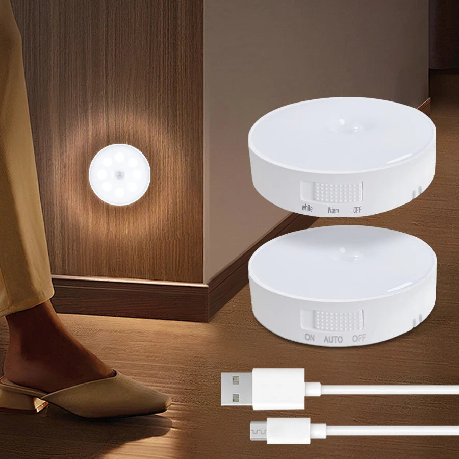 PIR Motion Sensor LED Night Light USB Rechargeable Bedroom Night Lamp Kitchen Cabinet Wardrobe Lamp Stairs Hallway Closet Lights HIP
