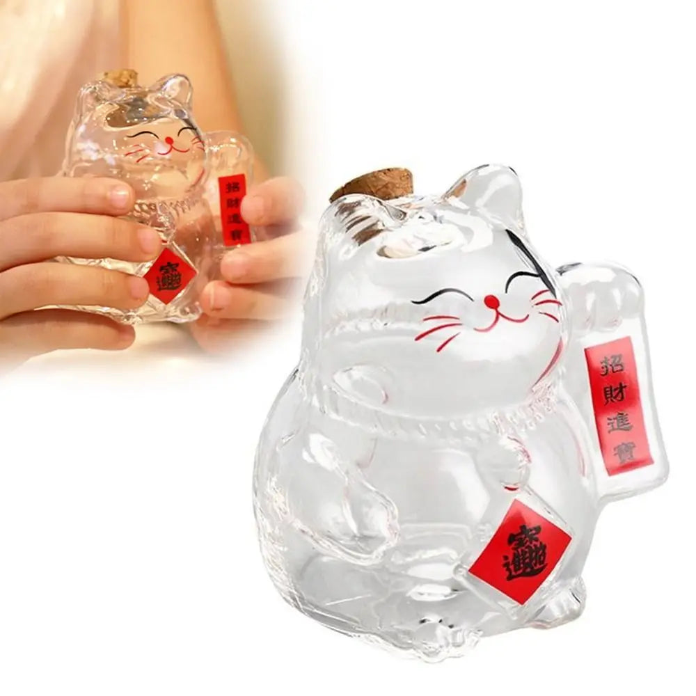 Lucky Cat Glass Piggy Bank – Cute Coin Jar & Home Décor Decorative Coin Bank HIP