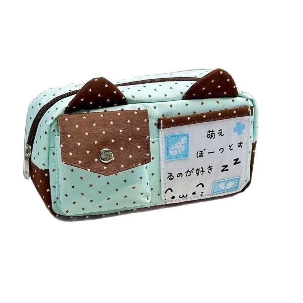 Cat Ear Pencil Case – Kawaii Polka Dot Large Capacity Pen Bag Pencil Case HIP Mint Green Cat