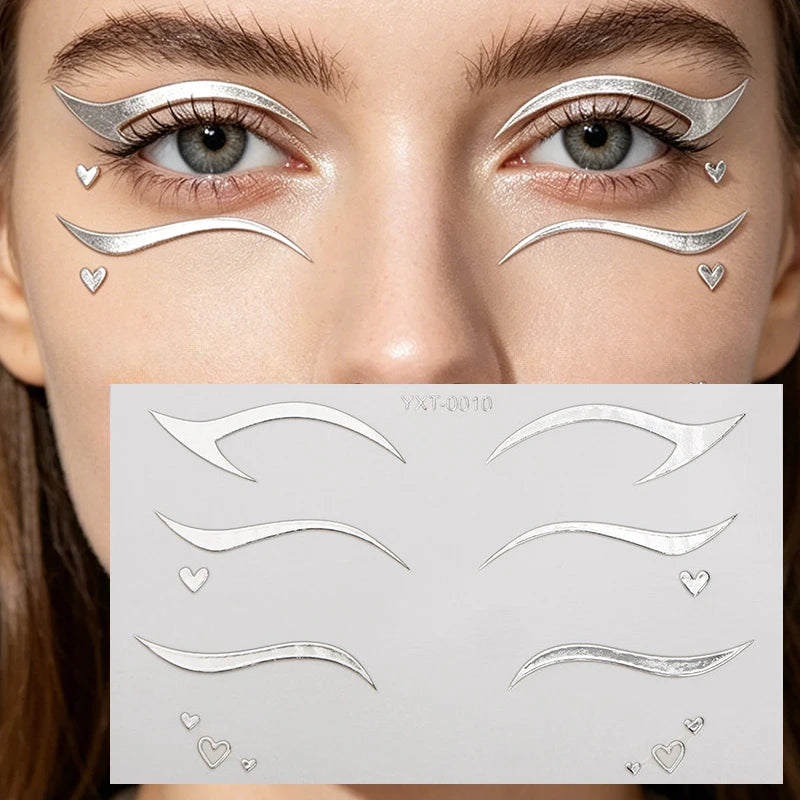 Colorful Eyes Makeup Stickers Laser Eye Eyeliner Eyebrows Face Art Sticker Decals Halloween Temporary Tattoo Party Decorations HIP YXT-010-1Pc