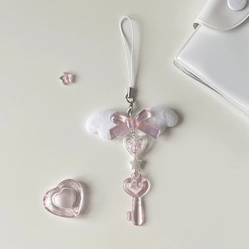 Delicate Bowknot Chain Charm Handmade Angel Wing Beaded Phone Charm Phone Chain For Fashionable Individuals HIP
