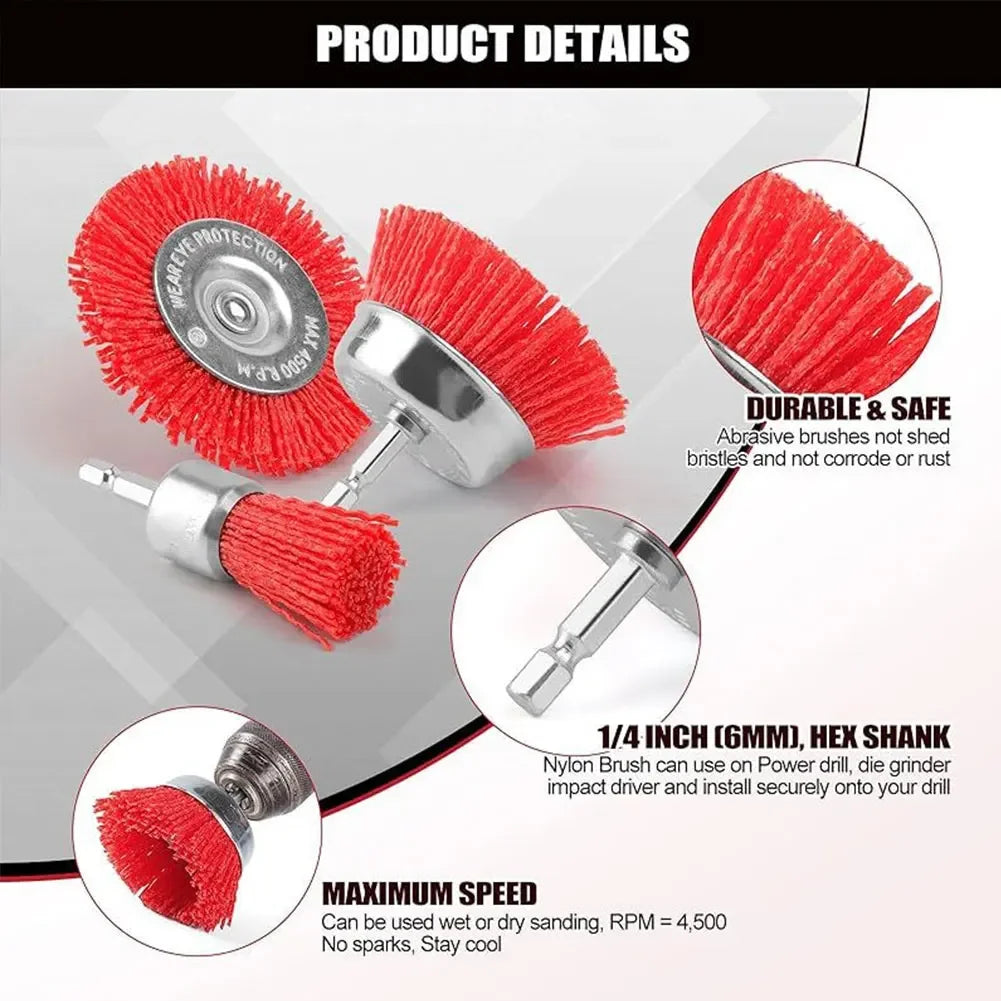 High Efficiency Nylon Polishing Brush Cleaning Brush with Handle Steel Wire Wheel Brush Rust Removal Drill Bit Rotary Tool Brush HIP