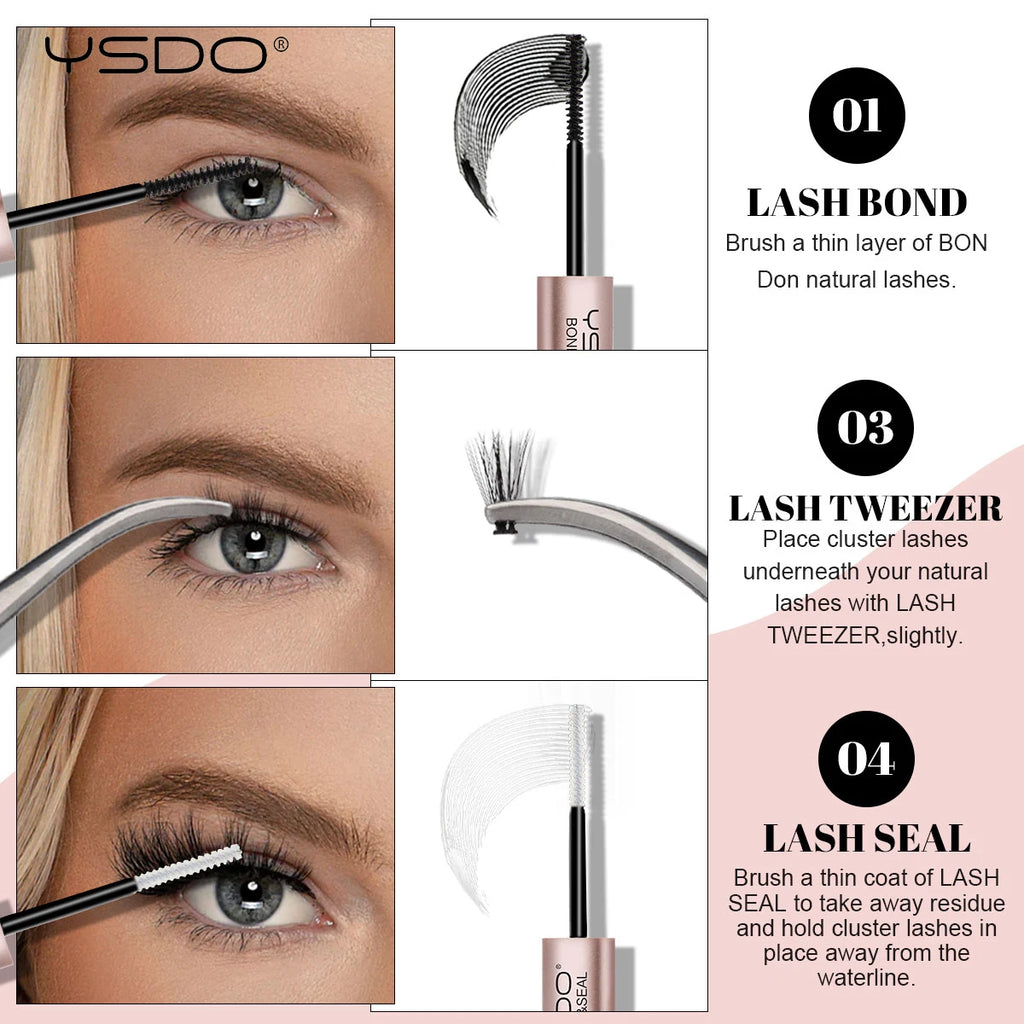 YSDO 1PC 2 in 1 Bond and Seal/Lock Waterproof Fast Drying Glue and Sealer Dual-Ended Eyelash Glue Strong Hold Cluster Lash Glue HIP