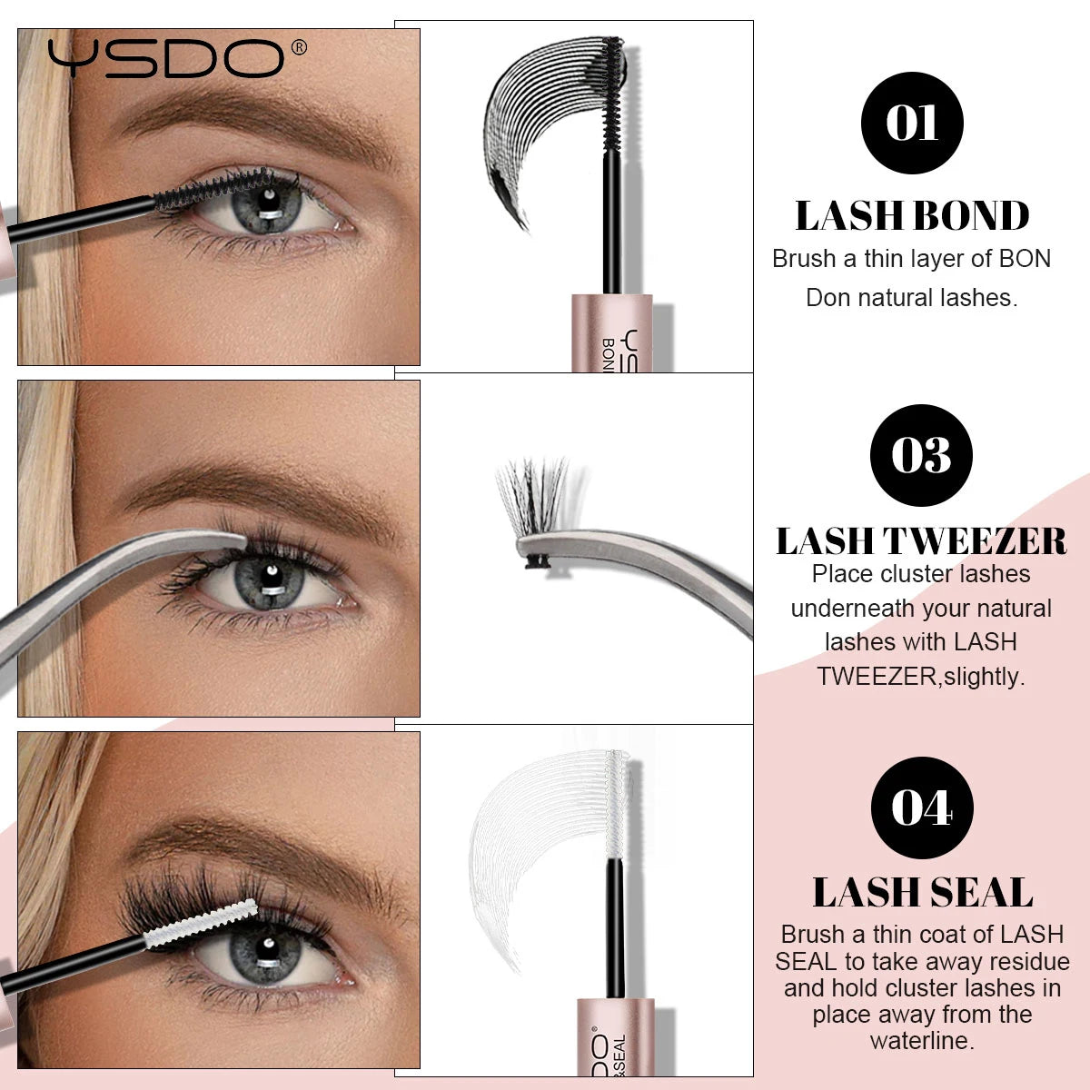 YSDO 1PC 2 in 1 Bond and Seal/Lock Waterproof Fast Drying Glue and Sealer Dual-Ended Eyelash Glue Strong Hold Cluster Lash Glue HIP