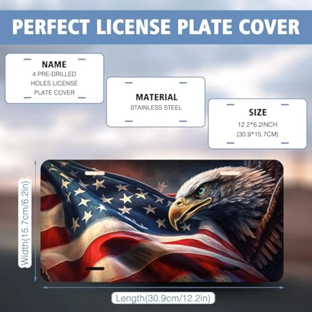 Patriotic Eagle American Flag License Plate – Aluminum Vanity Tag Decorative License Plate HIP