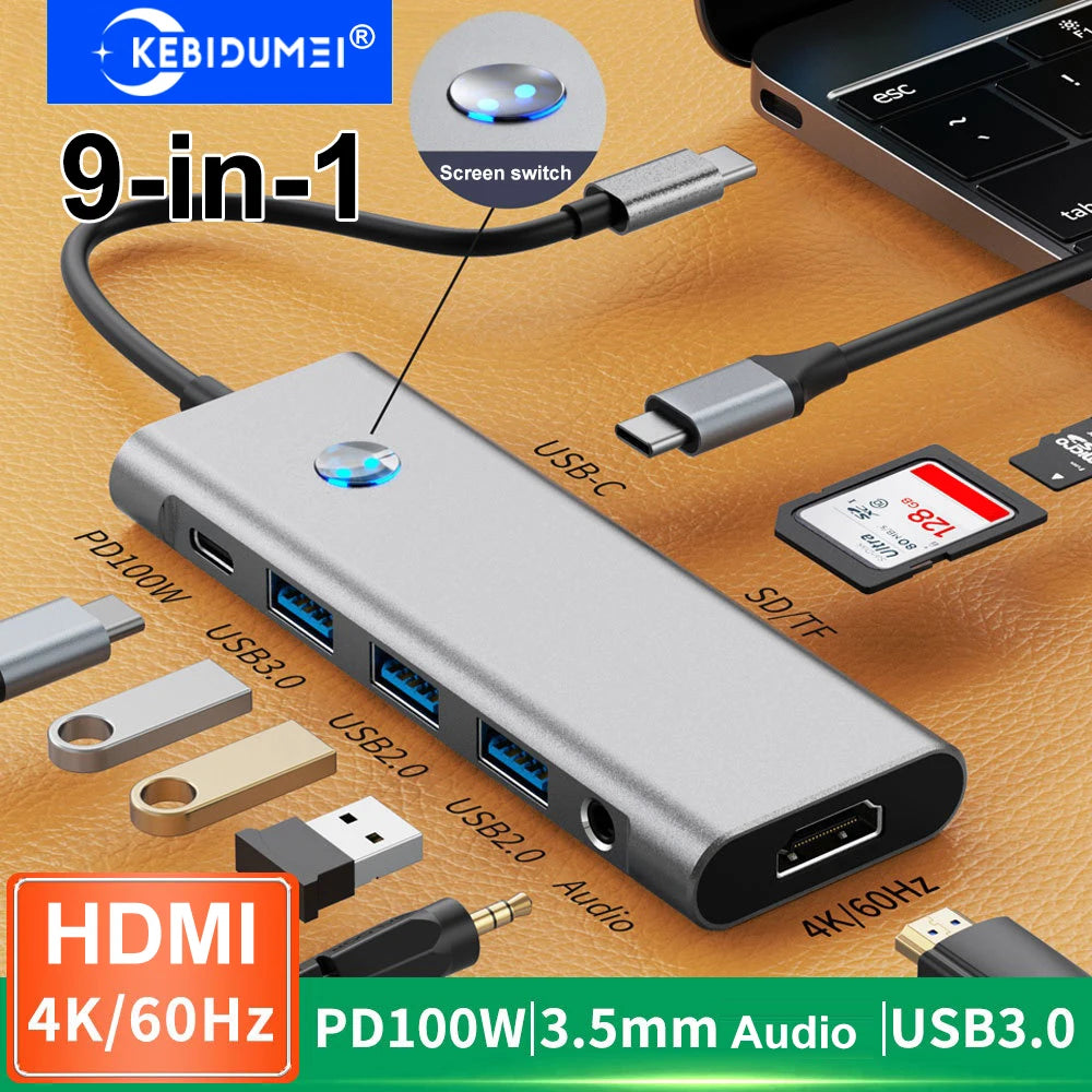 9-in-1 USB-C Docking Station | 4K60Hz HDMI & PD 100W USB-C Docking Station HIP