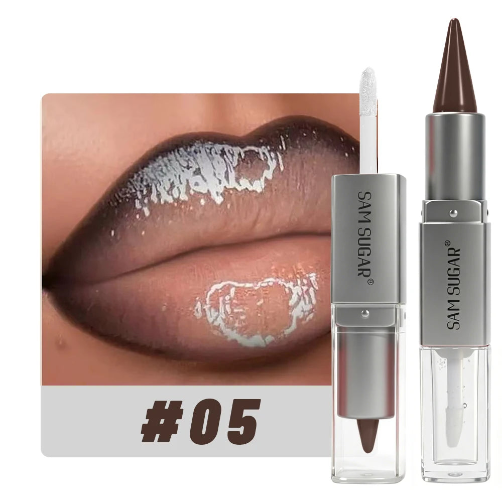 2-in-1 Lip Liner & Lip Gloss Crayon Mirror Glass Fine Shimmer Lipglaze Easy Apply Long-Lasting Waterproof Matte Lip Liner Makeup HIP 05