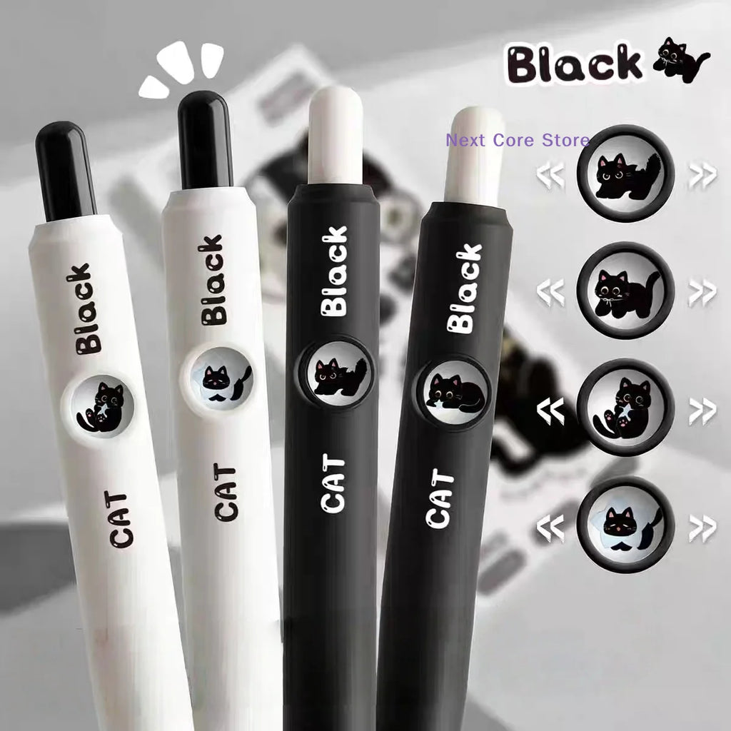 4-Pack Kawaii Cat Gel Pens 0.5mm Quick-Dry Black Ink | Cute Pens Kawaii Gel Pens HIP
