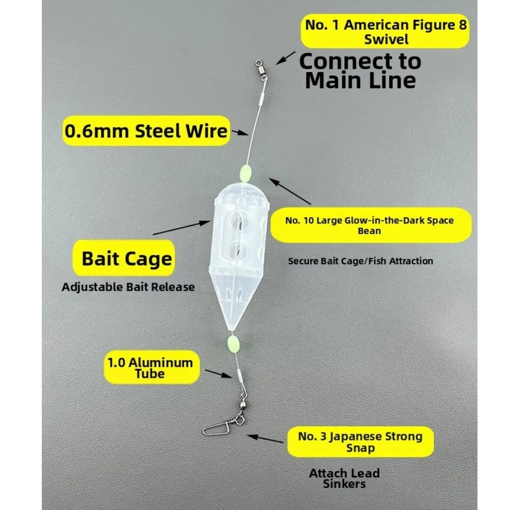 3-Pack Luminous Bait Cage Maggot Feeder Set – S, M & L Fishing Bait Feeder HIP