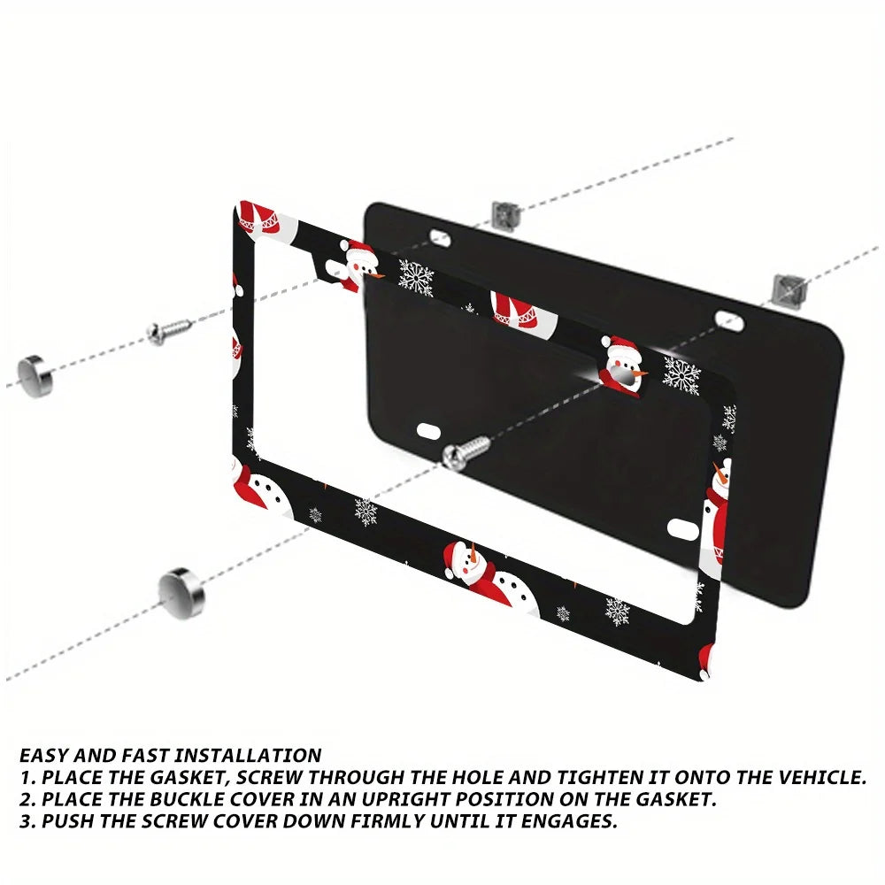 2-Pack Snowman License Plate Frame Set – Aluminum, Universal Fit License Plate Frame HIP