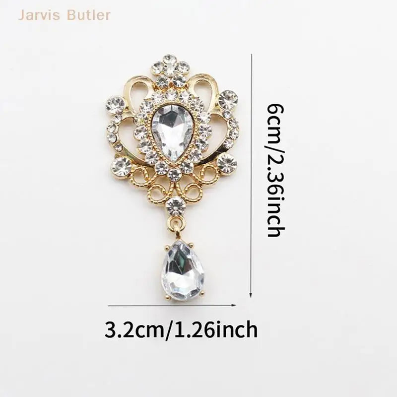 32×60mm Rhinestone Flower Flat Back Brooch Button – Gold DIY Rhinestone Craft Button HIP