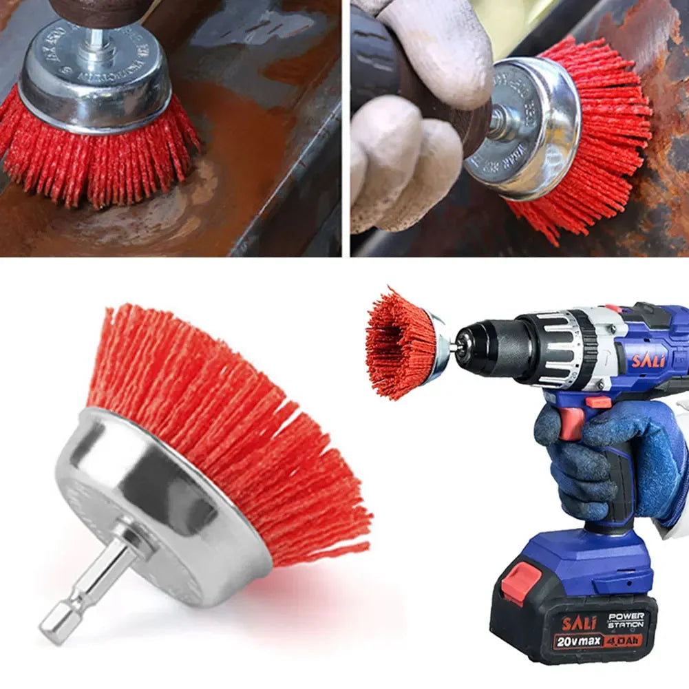 High Efficiency Nylon Polishing Brush Cleaning Brush with Handle Steel Wire Wheel Brush Rust Removal Drill Bit Rotary Tool Brush HIP
