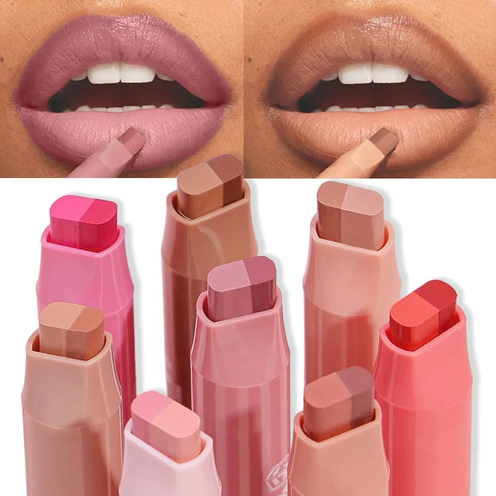 Two Color-Blocking Matte Lipliner Waterproof Durable Not Easy To Take Off Lipstick High Pigment Smooth Lip Outline Maquillage HIP