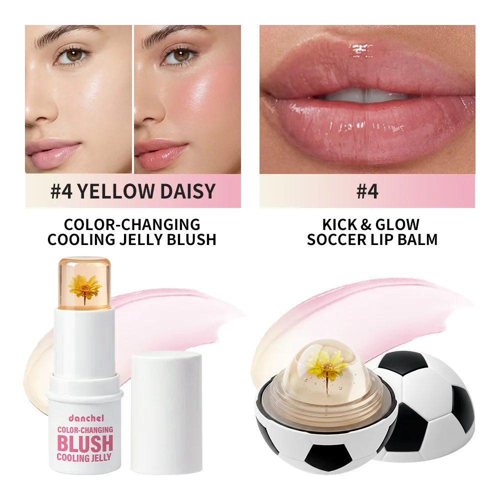Magic Color Changing Blush & Color Changing Lipstick Cooling Gel Blush Dual Temp Hydrating Blush Stick Moisturizing Makeup Kit HIP set4