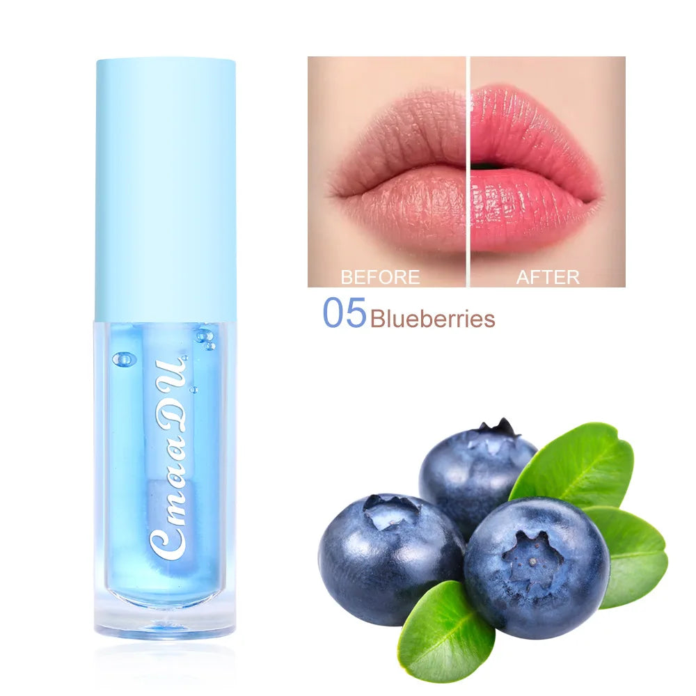 Fruit Color Changing Lip Gloss Strawberry Cherry Lip Balm Natural Lasting Moisturizing Reduce Lip Lines Jelly Plump Lips Care HIP Blueberries
