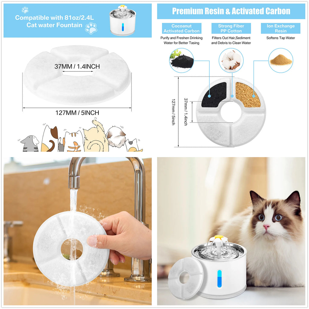 Pack of 8/12 Pet Water Fountain Filters Cat Dog Replacement Activated Carbon Filter Multiple Filtration Fit for 1.6L/2L/2.4L/3L HIP