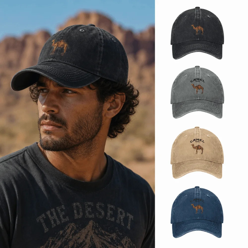 Retro Camel Print Baseball Cap – Adjustable Washed Cotton Dad Hat Baseball Cap HIP
