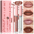 DUNUF 3-Pc Matte Lipstick, Lip Liner & Lip Oil Set – Rose Pink Lip Makeup Kit HIP 12