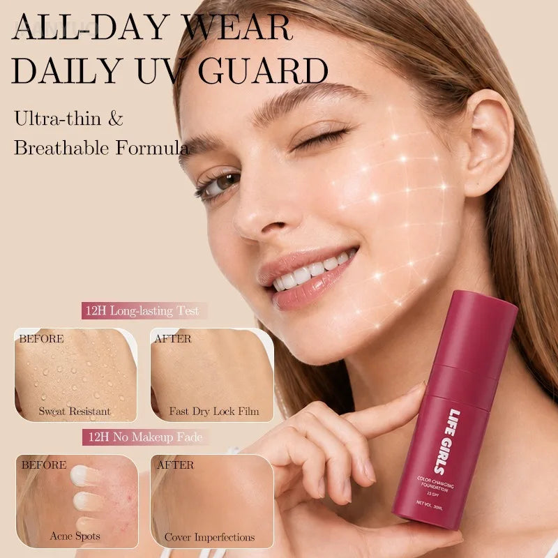 Color Changing Self‑Adjusting Foundation Lightweight Hydrating Long‑Wearing Oil‑Control Makeup Base Natural Daily Face Makeup HIP