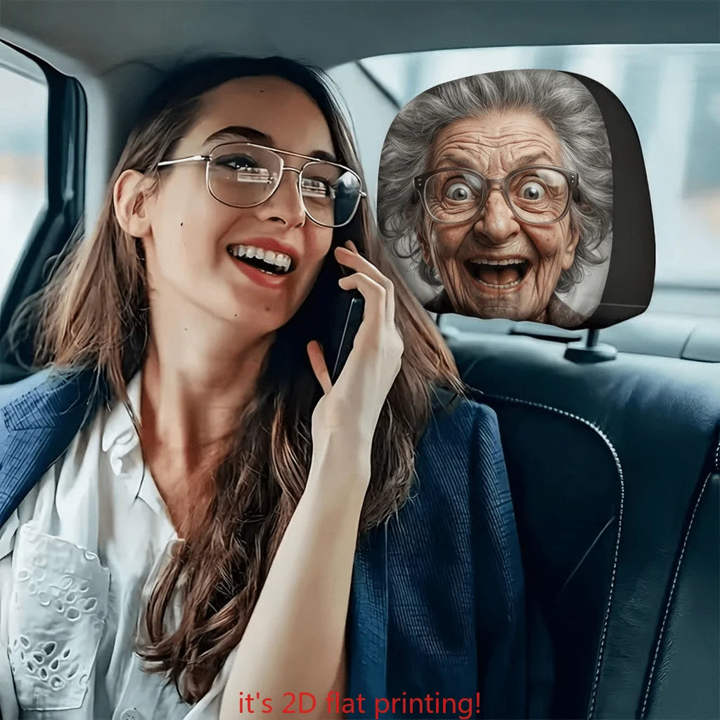 2-Pack Funny Old Lady Glasses Car Headrest Covers | HIP Car Headrest Cover HIP