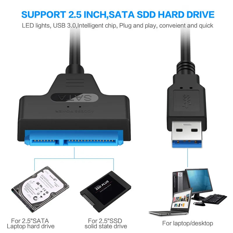 SATA to USB 3.0 Adapter Cable – 6 Gbps for 2.5" HDD & SSD SATA USB Adapter Cable HIP