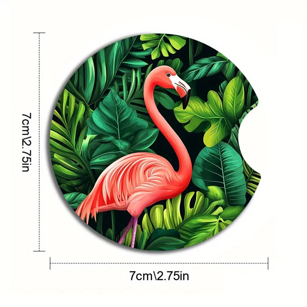 Tropical Flamingo Car Cup Holder Coasters – Set of 2 Car Cup Coasters HIP