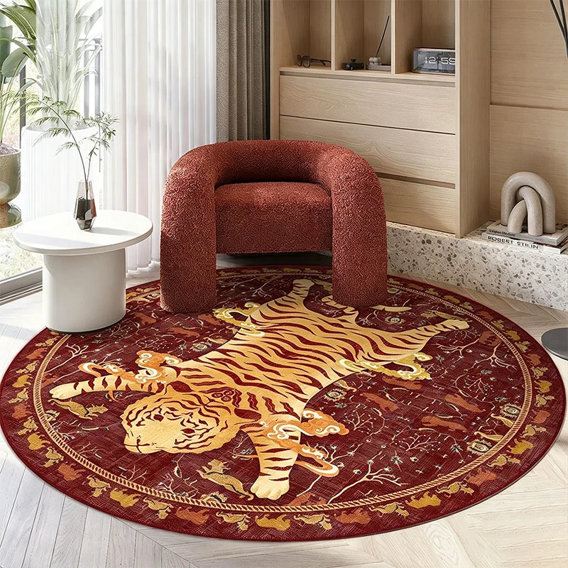 Retro Black & White Tiger Round Rug – Non-Slip, Washable Round Area Rug HIP