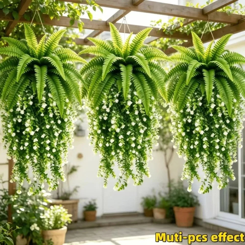 3-Piece UV Resistant Artificial Hanging Fern Vines Set Artificial Hanging Plant HIP