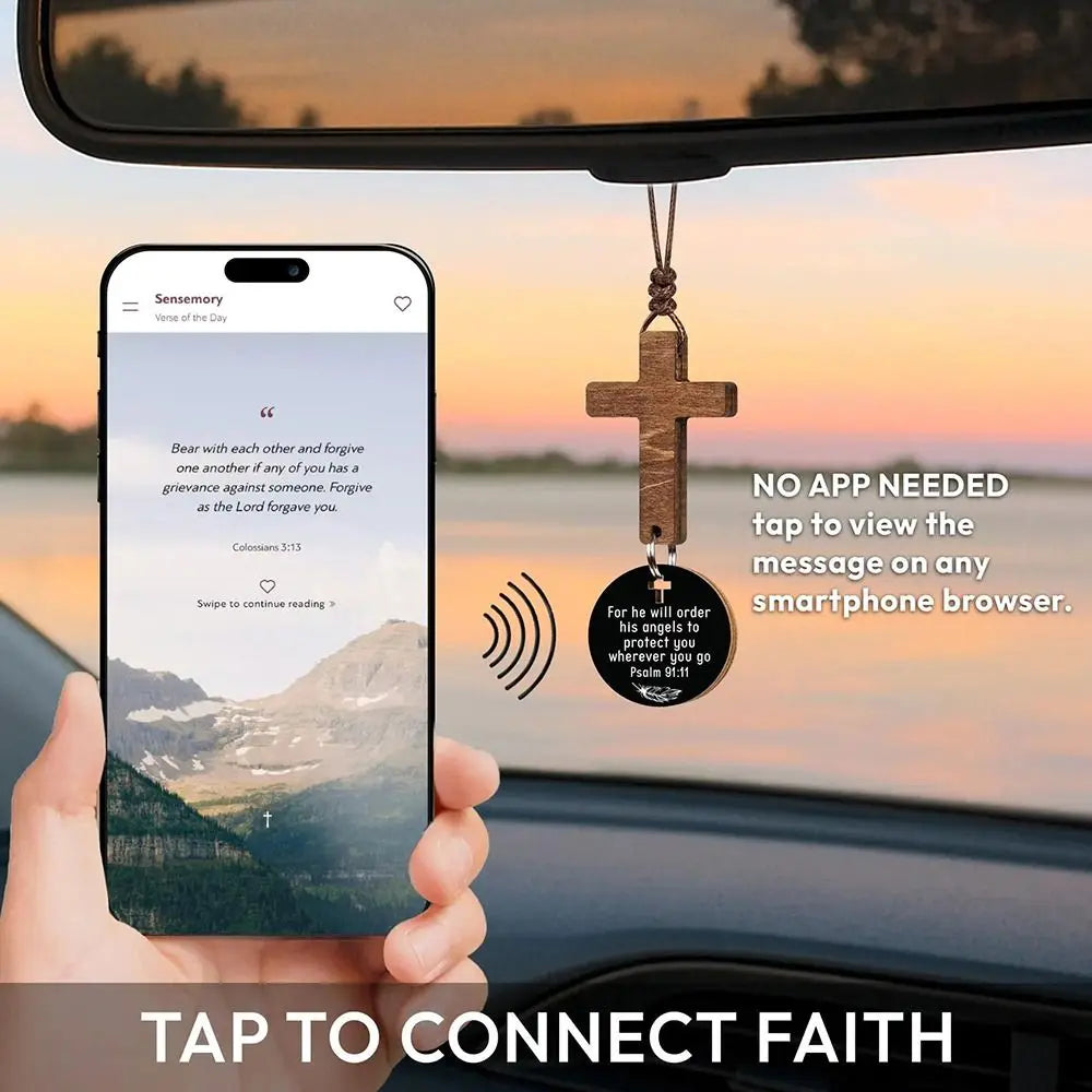 Wood Cross Car Mirror Pendant – Bible Verse Hanging Charm Car Mirror Ornament HIP