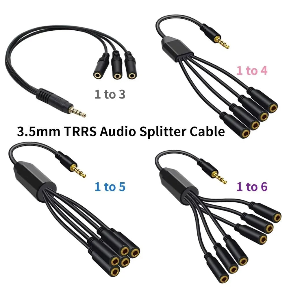 3.5mm Headphone Splitter Cable – 1 to 6 Port AUX Adapter Audio Splitter Cable HIP