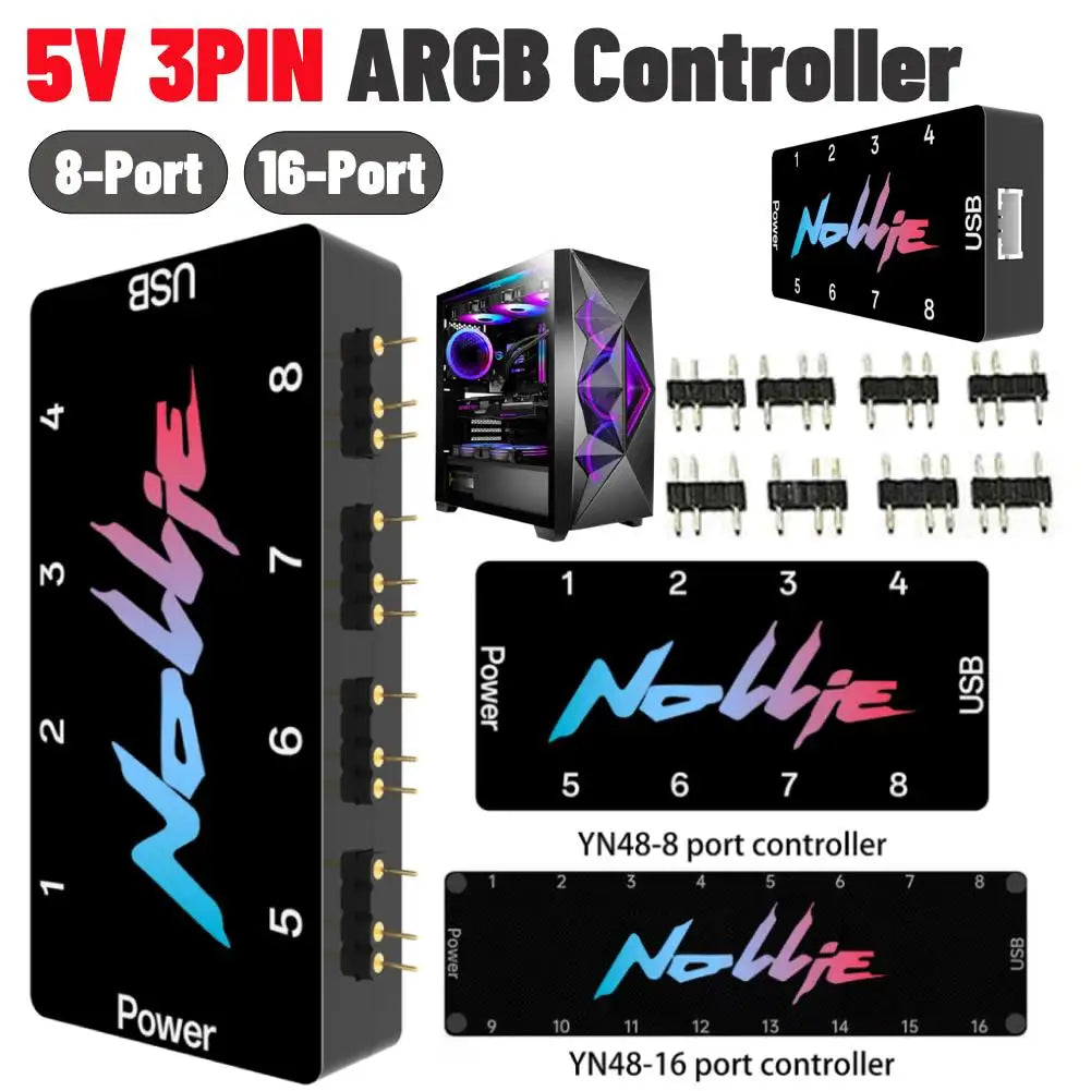 8/16-Way ARGB Splitter Hub – SignalRGB & OpenRGB 5V 3-Pin ARGB Controller Hub HIP