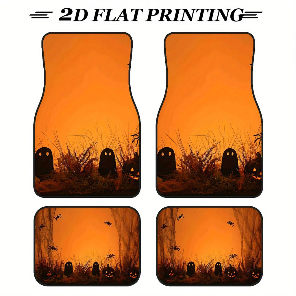 4-Pc Halloween Pumpkin Spider Car Floor Mats – Waterproof Car Floor Mats HIP WHITE