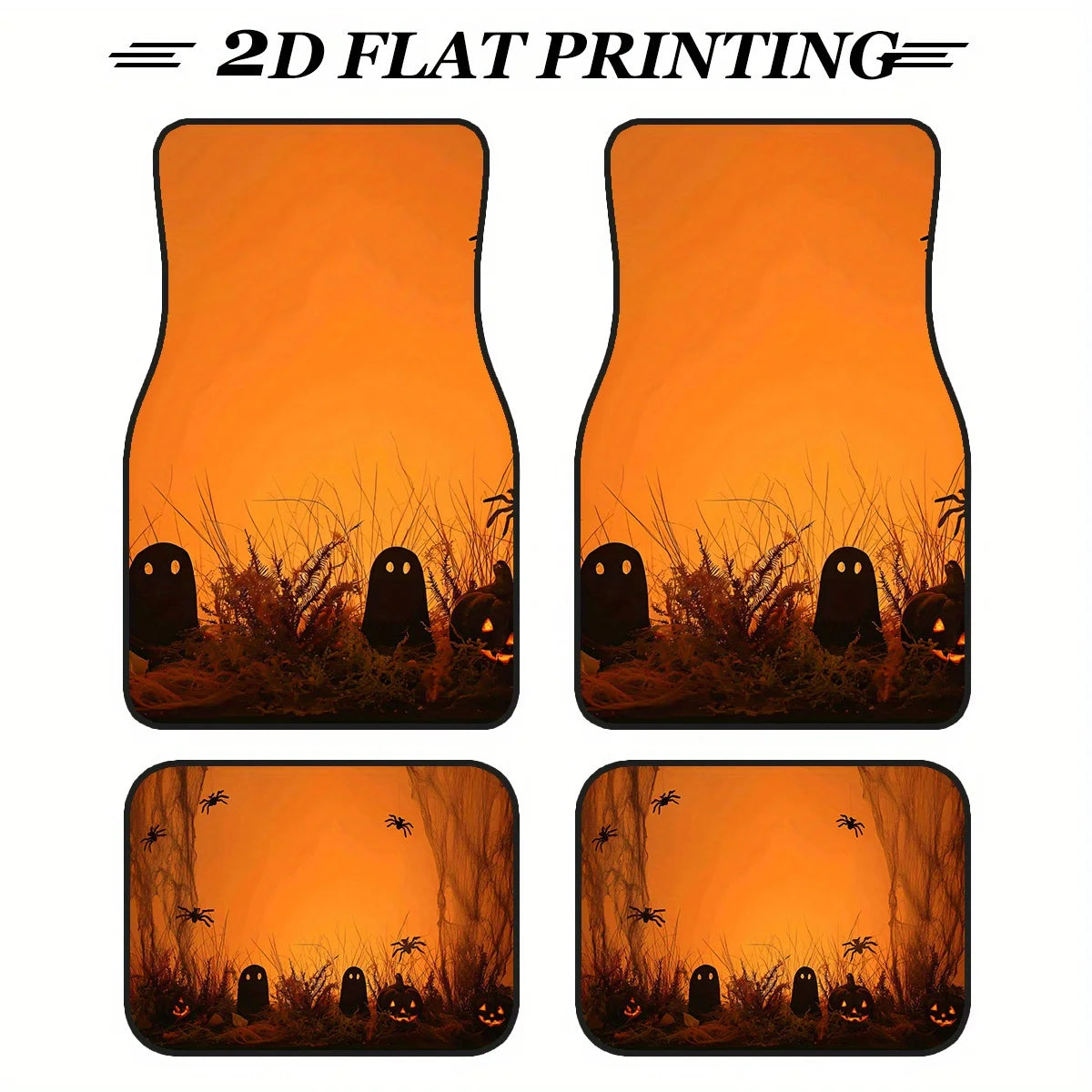 4-Pc Halloween Pumpkin Spider Car Floor Mats – Waterproof Car Floor Mats HIP WHITE